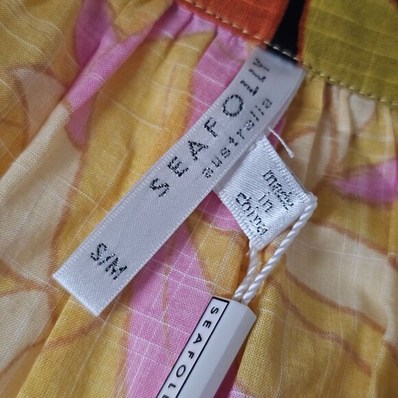 Seafolly Womens Floral Long Sleeve Palm Spring Tier Swing Dress Black S/M NWT - Picture 11 of 16